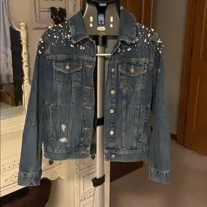 Anthropologie pearl and jewel denim jacket